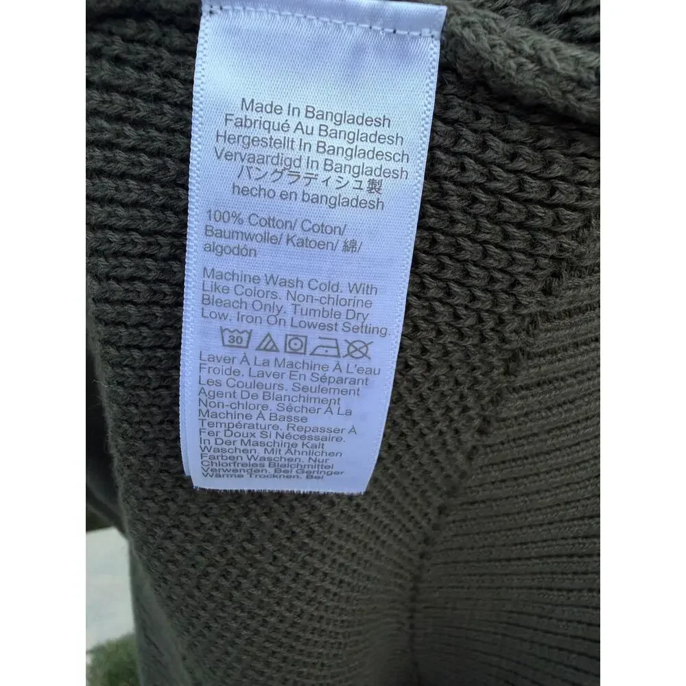 J.Crew Mens Large Olive Waffle Knit Quarter Zip Sweater 100% Cotton NWT